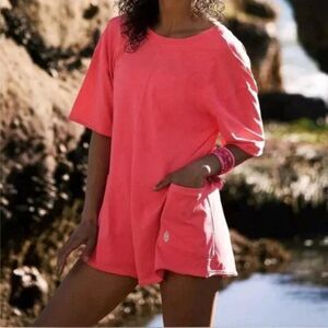 Free People Movement Hot Shot Tee Romper Electric Sunset Size Medium